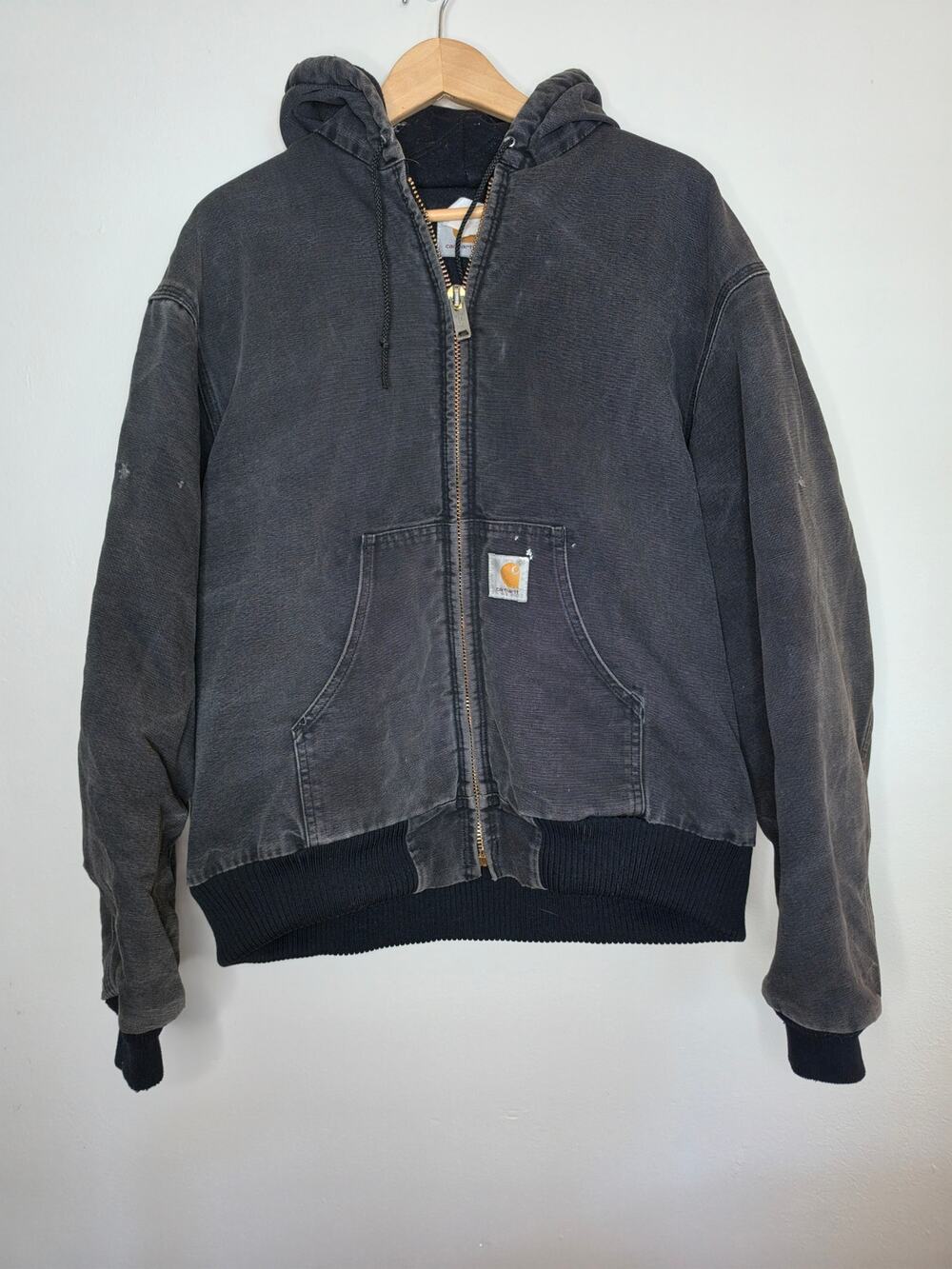 Vtg Carhartt J04 BLK Active Jacket XL Faded Black Duck Canvas Hooded Workwear